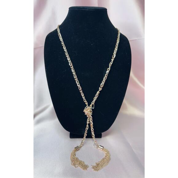 Vintage Gold-Tone Tassel Guess Necklace – Statement Chain with Knotted Center - Picture 1 of 1